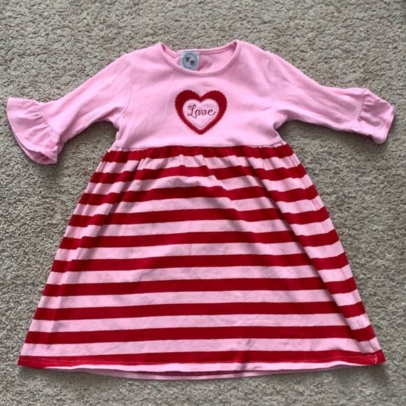 Pink and Red Striped Kids Dress - Picture 1 of 3
